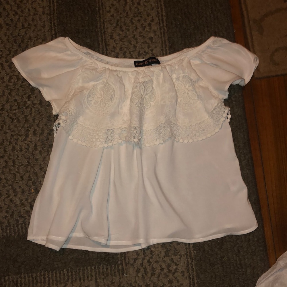White, strapless straight across top